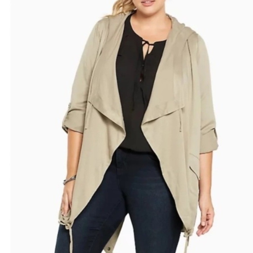 Torrid 3X‎ Hooded Drape Front Anorak Jacket Roll Tab Sleeve light sage green